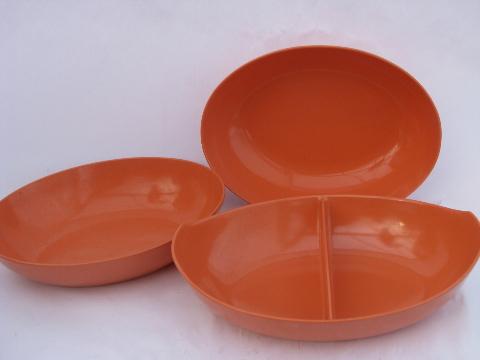 photo of lot retro vintage melmac dishes, serving bowls & platters, beachy colors turquoise & coral #4