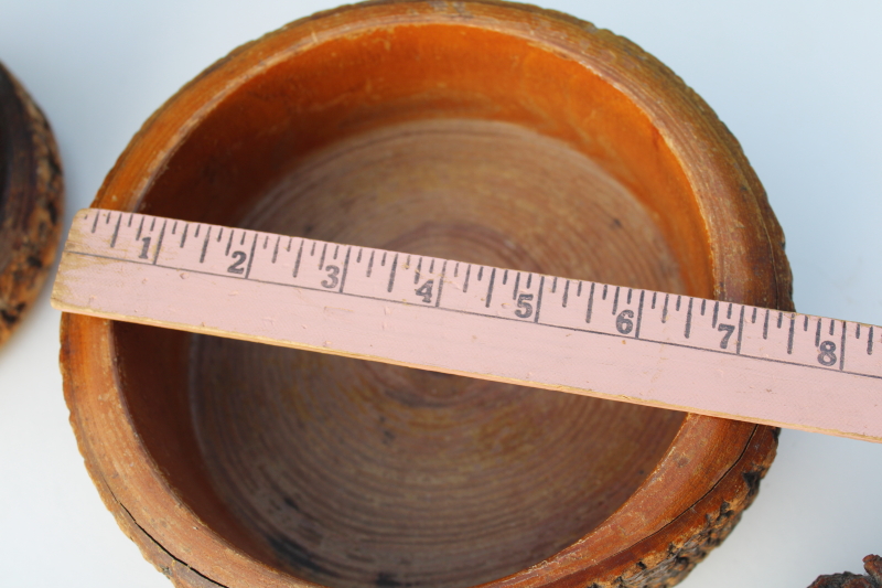 photo of lot rustic old handmade stick ware wood bark log bowl, vase, jar, vintage autumn fall decor #4
