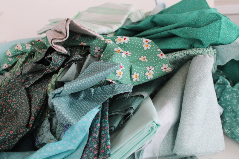 photo of lot scrap fabric remnants cotton prints for quilting and sewing jade green shades #1