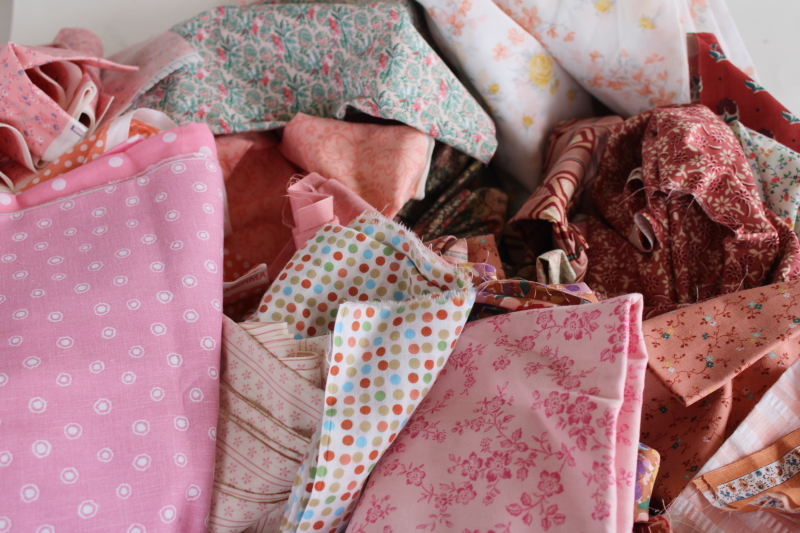 photo of lot scrap fabric remnants cotton prints for quilting and sewing pink & coral colors #1