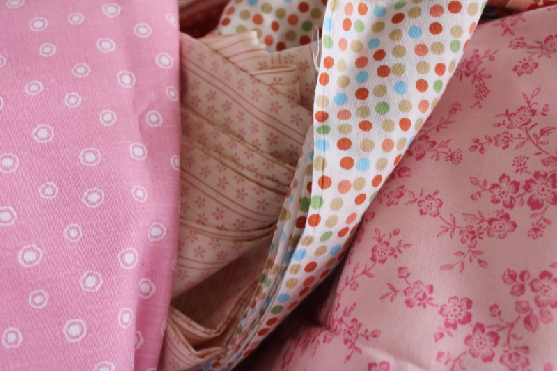 photo of lot scrap fabric remnants cotton prints for quilting and sewing pink & coral colors #4