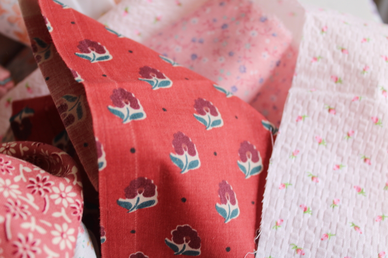 photo of lot scrap fabric remnants cotton prints for quilting and sewing pink & coral colors #7