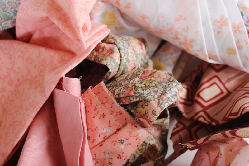 photo of lot scrap fabric remnants cotton prints for quilting and sewing pink & coral colors #8