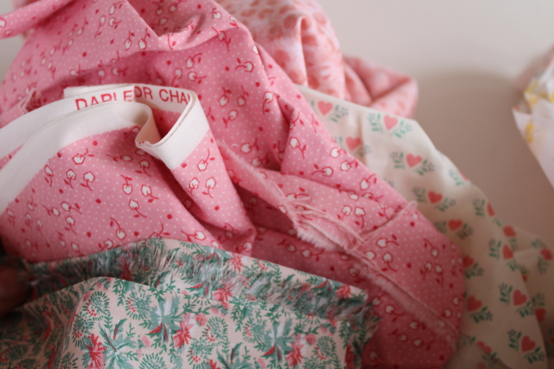 photo of lot scrap fabric remnants cotton prints for quilting and sewing pink & coral colors #10