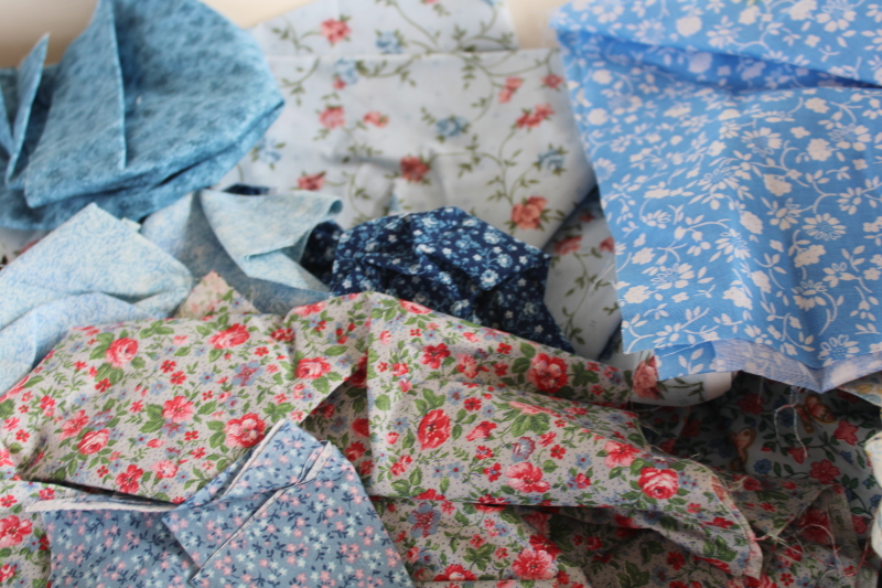 photo of lot scrap fabric remnants cotton prints for quilting and sewing shades of blue #9