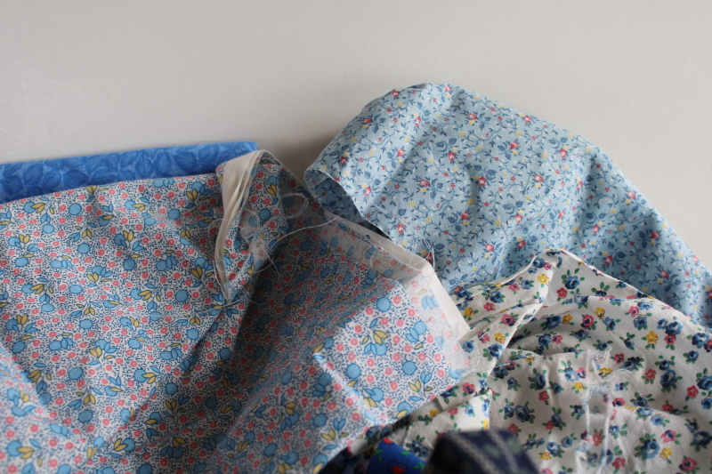 photo of lot scrap fabric remnants cotton prints for quilting and sewing shades of blue #10