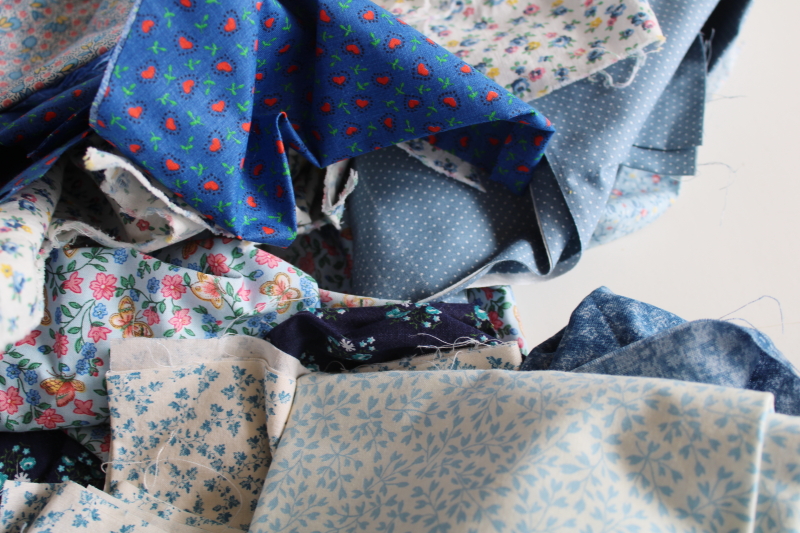 photo of lot scrap fabric remnants cotton prints for quilting and sewing shades of blue #11