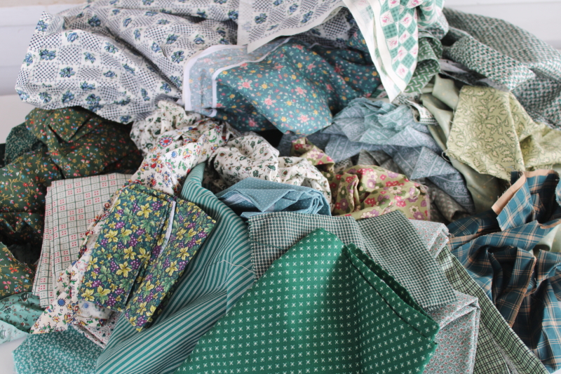 photo of lot scrap fabric remnants cotton prints for quilting and sewing teal spruce green #1