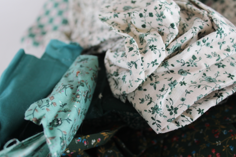 photo of lot scrap fabric remnants cotton prints for quilting and sewing teal spruce green #2