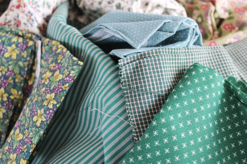 photo of lot scrap fabric remnants cotton prints for quilting and sewing teal spruce green #4