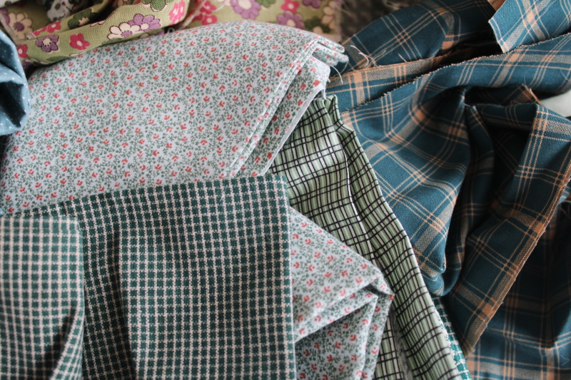 photo of lot scrap fabric remnants cotton prints for quilting and sewing teal spruce green #5