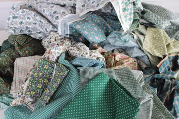 catalog photo of lot scrap fabric remnants cotton prints for quilting and sewing teal spruce green