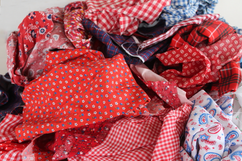 photo of lot scrap fabric remnants cotton prints red & red & blue for quilting, sewing #1