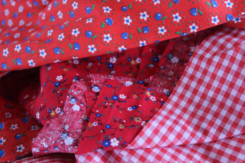 photo of lot scrap fabric remnants cotton prints red & red & blue for quilting, sewing #4