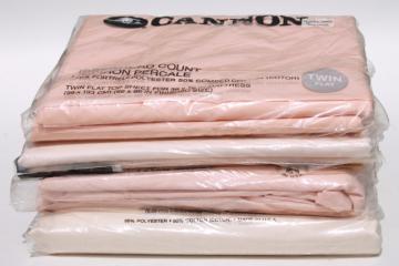 catalog photo of lot sealed vintage bed sheets twin fitted & flat, rose & ecru colors to mismatch