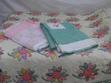 catalog photo of lot shabby old antique vintage quilts, patchwork, embroidery, applique