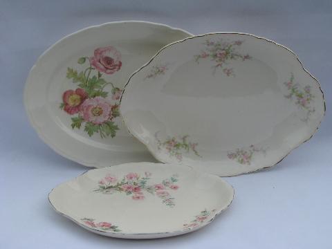 photo of lot shabby old china platters / oval trays, vintage floral patterns #1