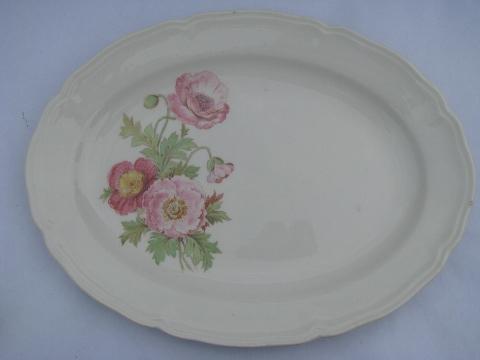 photo of lot shabby old china platters / oval trays, vintage floral patterns #5