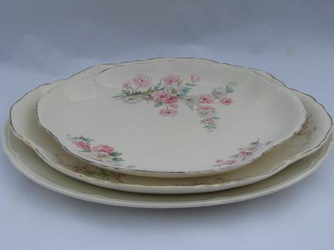 photo of lot shabby old china platters / oval trays, vintage floral patterns #7