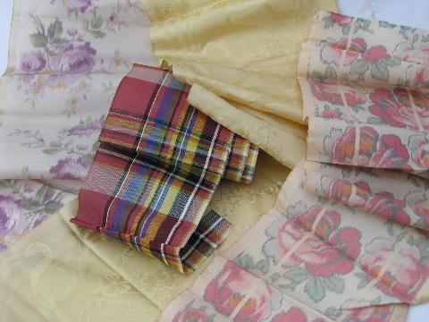 photo of lot shabby old silk & taffeta ribbons, wide damask, floral prints #1