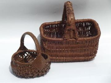catalog photo of lot small child / doll size vintage wicker picnic or flower baskets