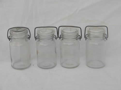 photo of lot small glass mason jars w/lightning lids, kitchen canisters or spices #1