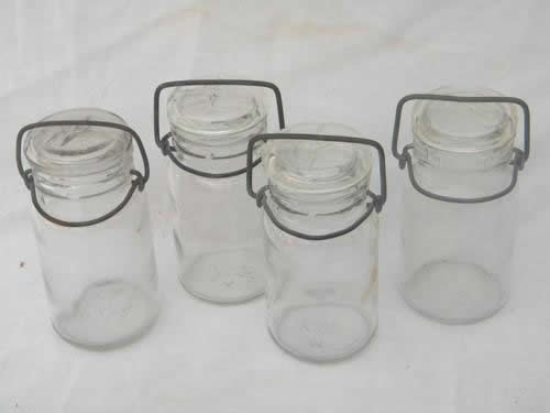 photo of lot small glass mason jars w/lightning lids, kitchen canisters or spices #2