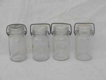 catalog photo of lot small glass mason jars w/lightning lids, kitchen canisters or spices