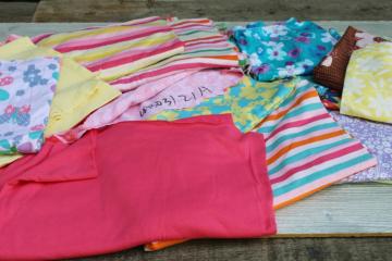 catalog photo of lot soft jersey knit cotton blend fabric, small pieces bright colors for sewing lingerie panties etc 