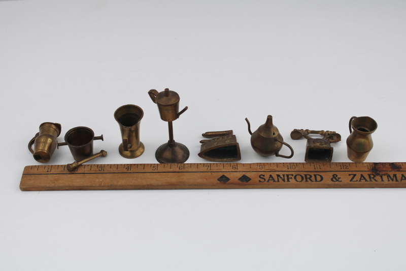 photo of lot solid brass miniatures, India brassware mini ornaments or toys, household tools & dishware #2