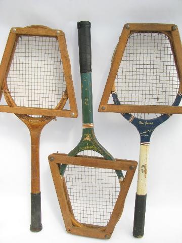 photo of lot three old wood tennis racquets, vintage sporting collectibles #1