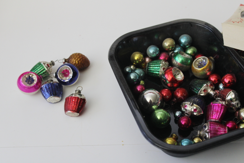 photo of lot tiny vintage glass Christmas ornaments, fancy shapes & balls for feather tree #2