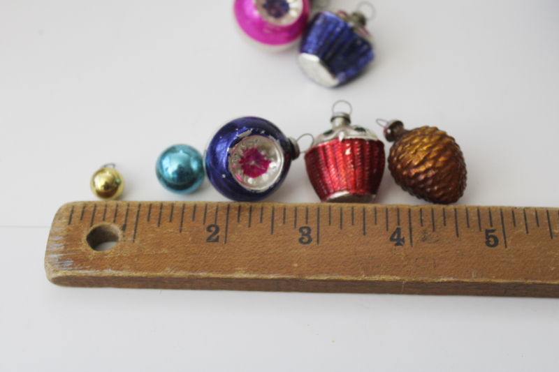 photo of lot tiny vintage glass Christmas ornaments, fancy shapes & balls for feather tree #5