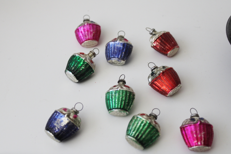 photo of lot tiny vintage glass Christmas ornaments, fancy shapes & balls for feather tree #6