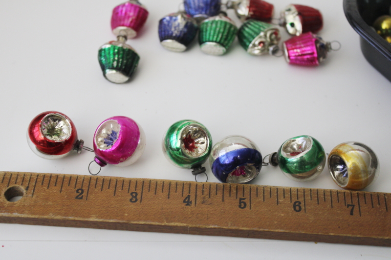 photo of lot tiny vintage glass Christmas ornaments, fancy shapes & balls for feather tree #7