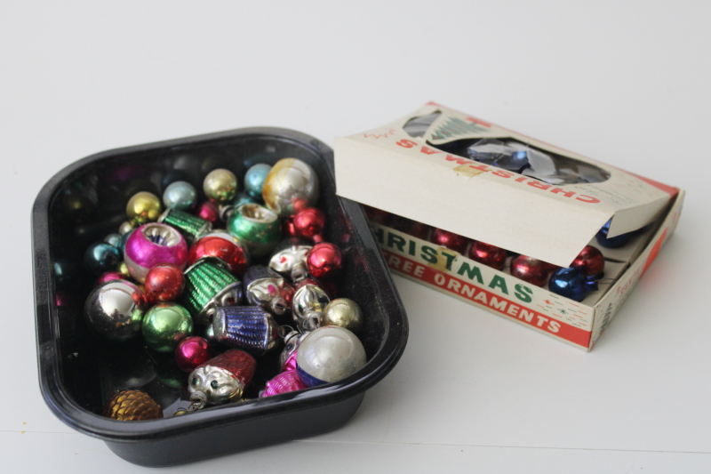 photo of lot tiny vintage glass Christmas ornaments, fancy shapes & balls for feather tree #8