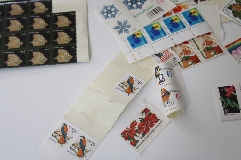 photo of lot unused USPS postage stamps & postcards, Christmas design stamps, flowers, Elvis etc #4