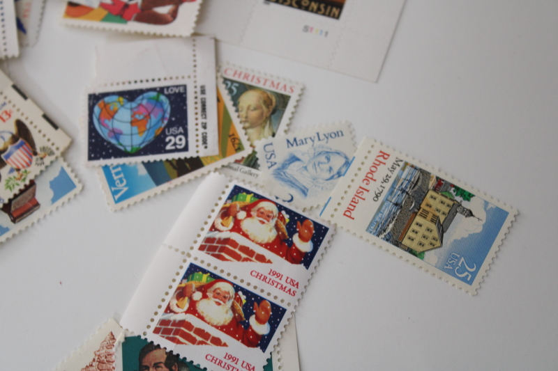 photo of lot unused USPS postage stamps & postcards, Christmas design stamps, flowers, Elvis etc #6
