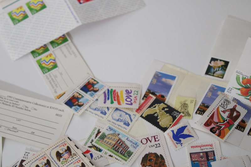 photo of lot unused USPS postage stamps & postcards, Christmas design stamps, flowers, Elvis etc #7