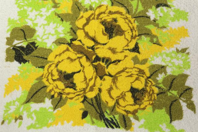 photo of lot unused vintage bath towels, retro 60s roses floral yellow, pink, blue #4