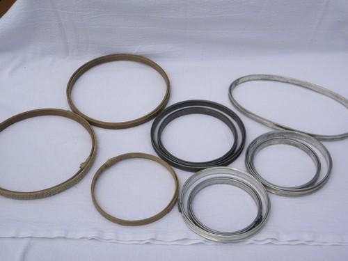 photo of lot very old keyless wood & steel spring needlework embroidery hoops #1