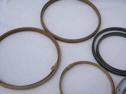 photo of lot very old keyless wood & steel spring needlework embroidery hoops #2