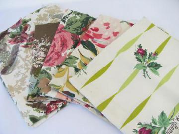 catalog photo of lot vintage 1950s glazed cotton chintz floral print fabric