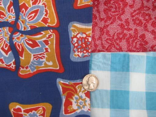 photo of lot vintage 50s-60s-70s print cotton quilting / crafting fabric scraps #7