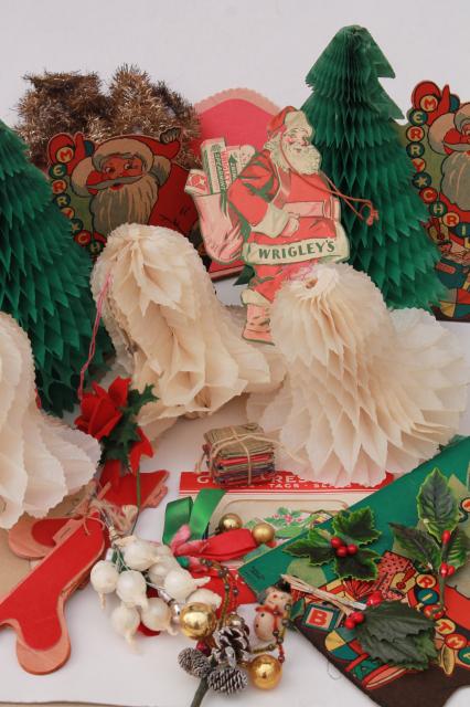 photo of lot vintage Christmas decorations, Santas holiday diecuts honeycomb paper etc. #1