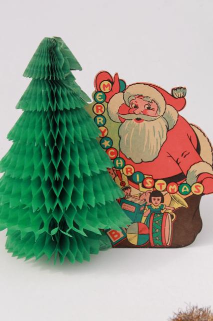 photo of lot vintage Christmas decorations, Santas holiday diecuts honeycomb paper etc. #2