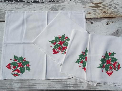 photo of lot vintage Christmas print table linens, tablecloths, napkins, towels #2