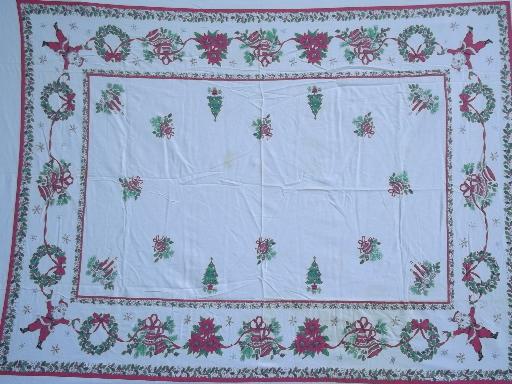 photo of lot vintage Christmas print table linens, tablecloths, napkins, towels #5