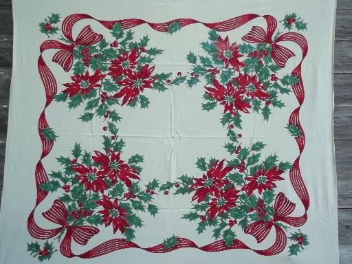 photo of lot vintage Christmas print table linens, tablecloths, napkins, towels #9