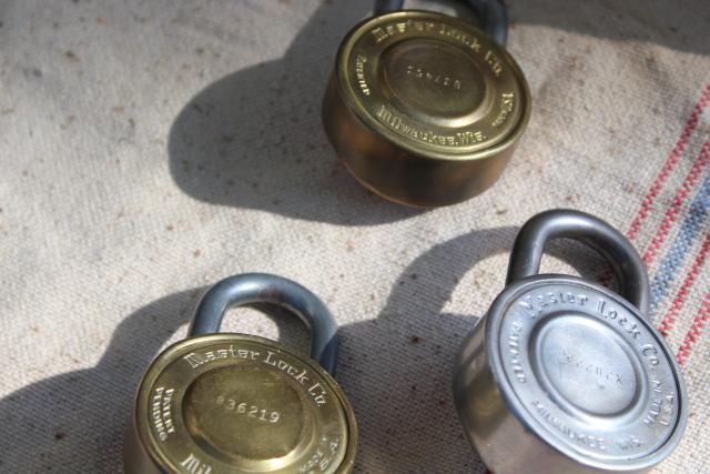 photo of lot vintage Dudley & Master combination padlocks, Champ school gym locker lock #3